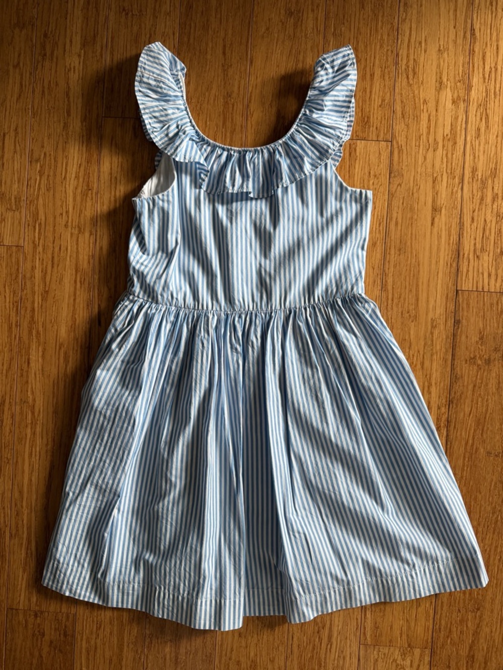 Crewcuts Light Blue & White Striped Ruffle-Neck Dress